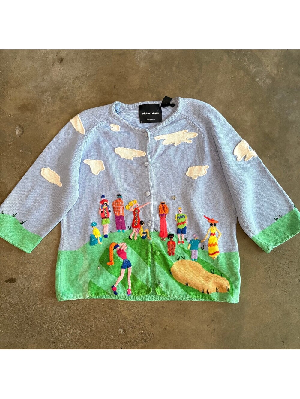Vtg Michael Simon Women Sz L Embroidered Golf Scene Sweater